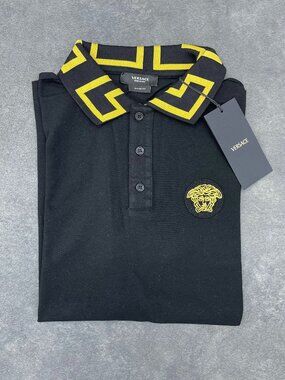 Versace Men’s Black Medusa Polo Shirt Tailor Fit- Size Medium